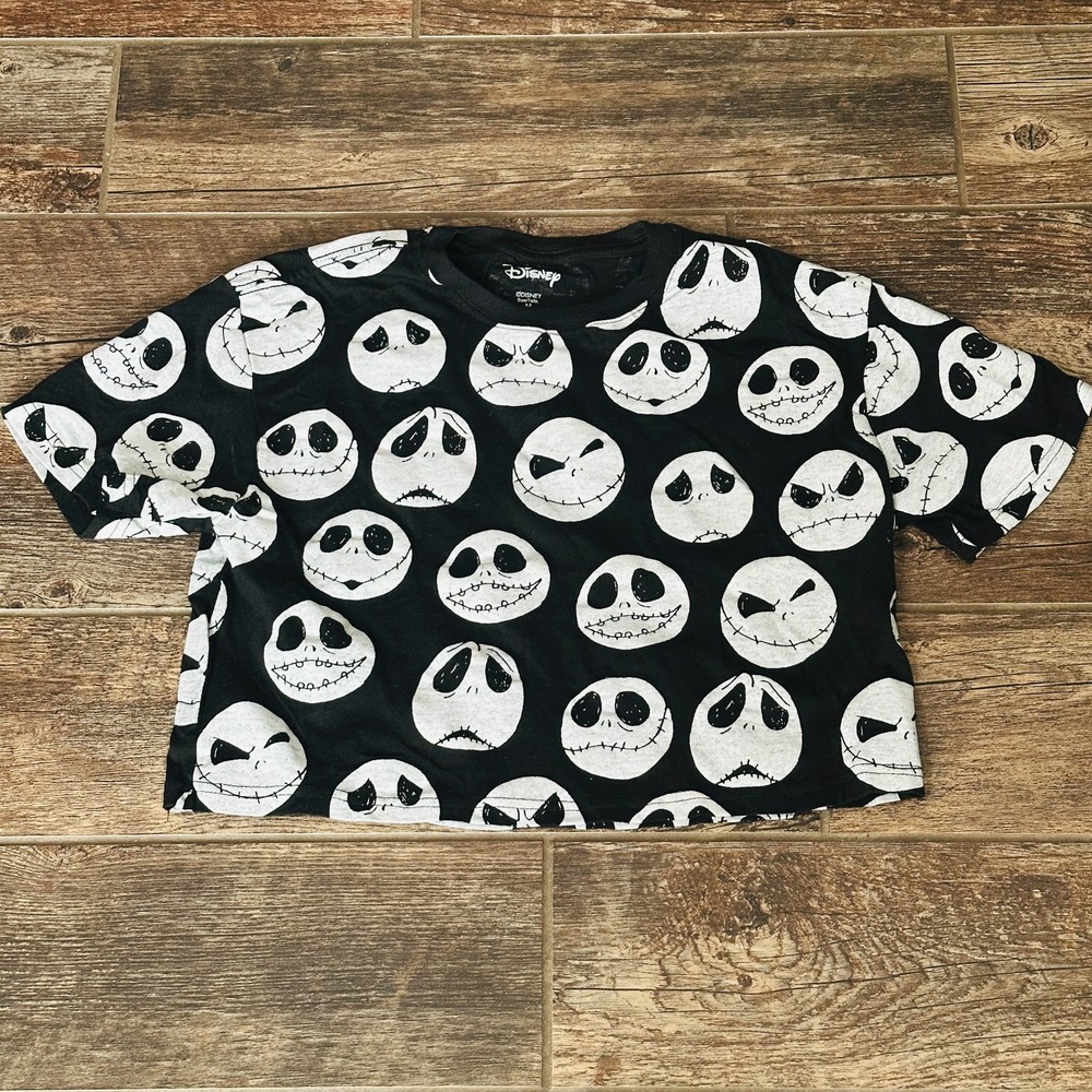 Jack Skellington Faces - Women's Black Crop Top T-Shirt Size Medium M